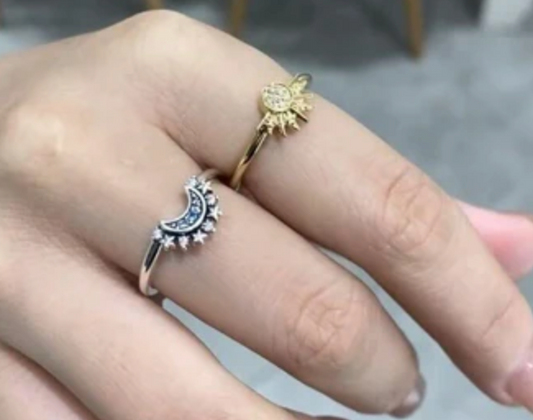 ☀️🌙 Anillo Sol y Luna 2 en 1 – Set Dúo Apilable Ajustable Plata 925 | SKU: AZ033 ✨