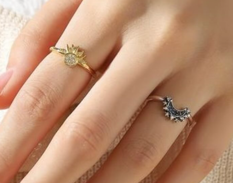 ☀️🌙 Anillo Sol y Luna 2 en 1 – Set Dúo Apilable Ajustable Plata 925 | SKU: AZ033 ✨