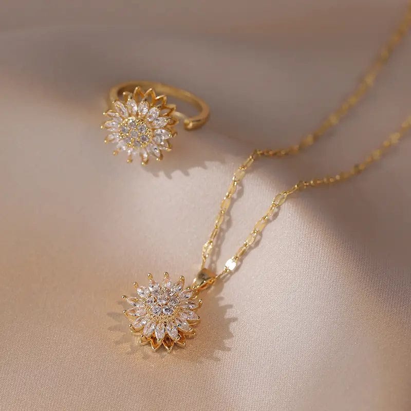 🌻 Set Girasol De Lujo – Collar y Anillo ✨  SKU: 3077