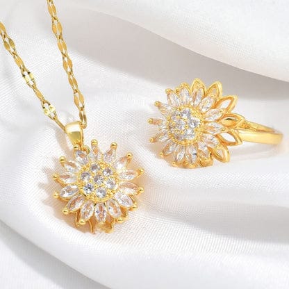 🌻 Set Girasol De Lujo – Collar y Anillo ✨  SKU: 3077