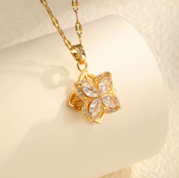 🌸✨ Collar Flor Giratoria (Spinner) – Colgante Spinner Dorado | SKU: AZ008 ✨🌸