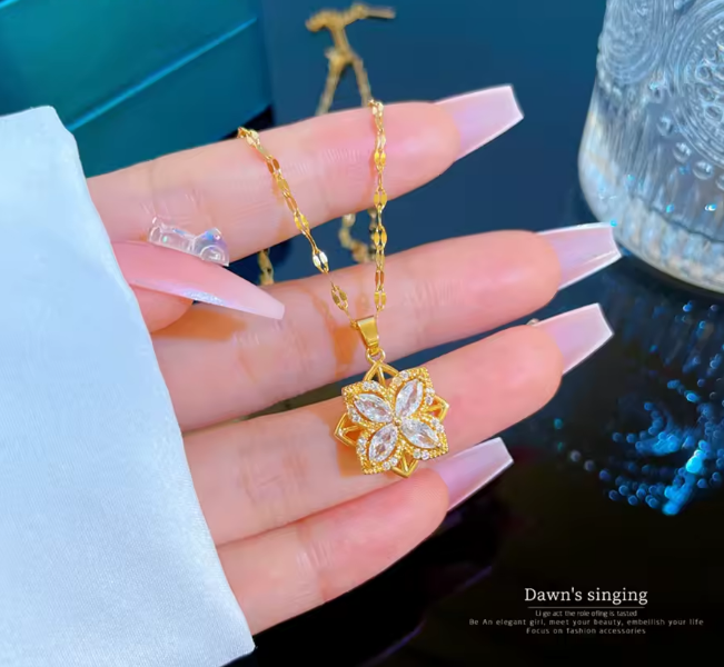 🌸✨ Collar Flor Giratoria (Spinner) – Colgante Spinner Dorado | SKU: AZ008 ✨🌸